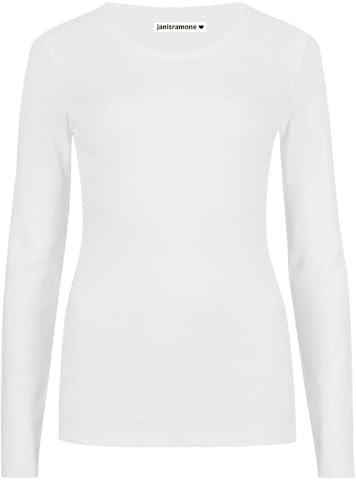 janisramone Womens Ladies Round Neck Long Sleeve T-Shirt Stretchy Plain Fitted Basic Jersey Casual Tee Top