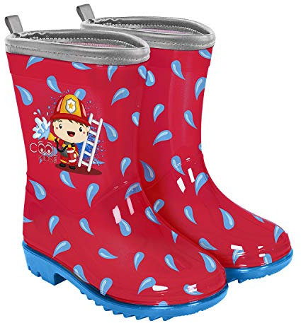 PERLETTI Feuerwehrmann Gummistiefel Reflektierend Kleinkind Jungen - Regenstiefel Wasserdicht Kinder Kindergarten 3 4 5 6 Jahre - Wasser Kinderstiefel Rot Blau Rutschfest (Feuerwehrmann, 28-29)