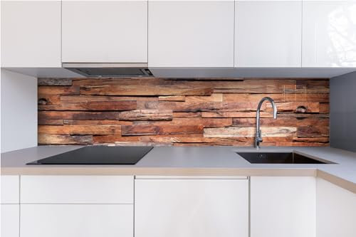 DIMEX Küchenrückwand Verbundplatte HOLZWAND 240 x 60 cm | Spritzschutz Küche für Herd Spüle | Premium Qualität, Acrylglas - Plexiglas, Stärke 5 mm - Made in EU | Inklusive Kleber