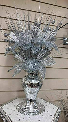 ornament bling diamond gift | crystallized romany flower vase mosaic italian blingy silver vase with flower arrangement |handmade craft | crushed diamond display | present, home decor