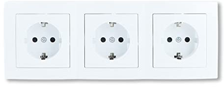 Lina - Enchufe de 3 enchufes para empotrar Schuko, color blanco con marco Luxus-Time
