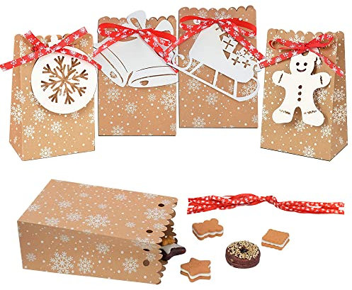 STCRERAG 24 Stück Geschenktüten Geschenktaschen Weihnachten Weihnachtstüten Papier Klein Papiertüten Geschenke Tüten Weihnachten Kraftpapier Kraftpapiertütenfür Weihnachts Kinder Geburtstag
