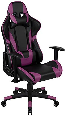Flash Furniture X20 Gaming-Stuhl, Rennstuhl, Büro, ergonomisch, Computer, PC, Verstellbarer Drehstuhl mit vollständig Verstellbarer Rückenlehne, aus violettem Leder, weich