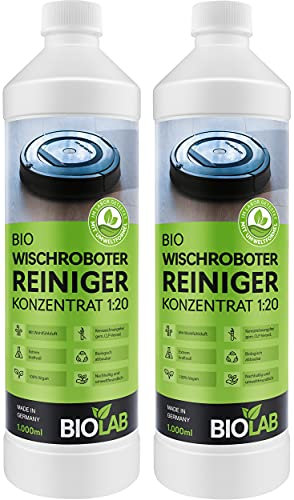 BIOLAB Bio Reinigungsmittel für Wischroboter (2 x 1000 ml) Bodenreiniger Konzentrat auch für Reinigungsstationen & Saugroboter mit Wischfunktion - passend für Roborock, Ecovacs Deebot, iRobot, etc.
