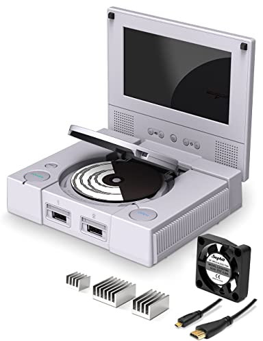 RETROFLAG PiStation Case Pi 4 Case con Schermo LCD da 3,4 Pollici 800x480 Pixel e Altoparlante Stereo, Dissipatori per Ventole Cavo HDMI per Raspberry Pi 4