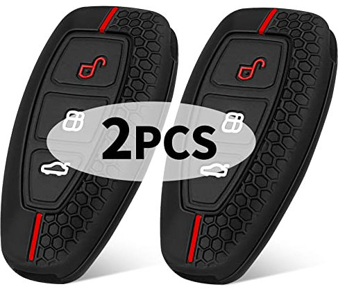 Yosemy 2 Stück Silikon Autoschlüssel Hülle Kompatibel mit Ford 3-Tasten Autoschlüssel (nur Keyless Go)-Hohe Qualität Schutzhülle Silikon Cover Schlüsselhülle Schwarz
