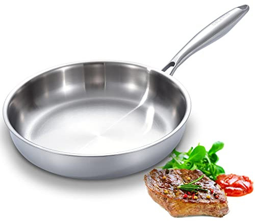 DELARLO 3 Layer Stainless Steel Frying Pan, 28 cm for Kitchen, Chefs, Pan Suitable for All Hobs