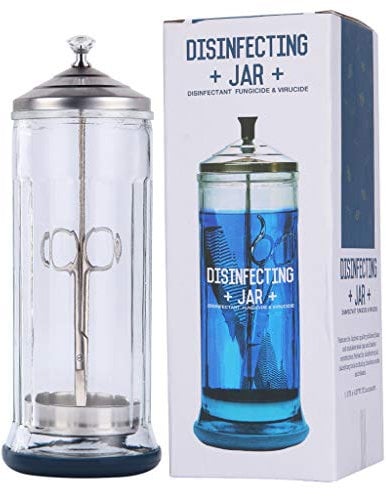 Glass Disinfectant Jar for Barbers - Sterilizer for Salons, Professional Barber Supplies and Nail Tools - 1.09 L / 37 fl.oz.