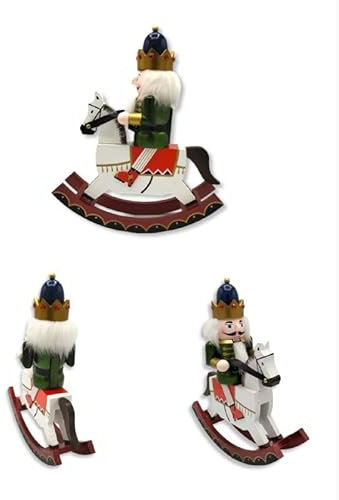 Nataluna Natale Schiaccianoci, Soldato a Cavallo Bianco Cavallo a Dondolo in Legno Schiaccianoci Verde Casa Decoration (Color: Green)