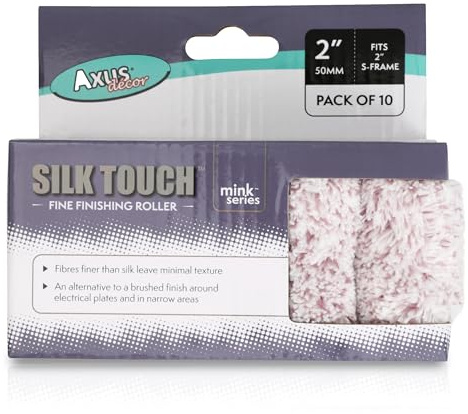 Axus Decor Silk Touch Roller, Medium Pile (Mink Series) for Professional & DIY Projects, Suitable for Smooth & Slightly Textured Walls or Ceilings, Compatible with Mini Frame - 2/50mm,10Pk