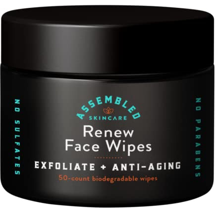 ASSEMBLED Renew Facial Wipes 50 Pack (1 Pack) Exfoliating, Anti-Aging and Pre-Moisturizing Wipes