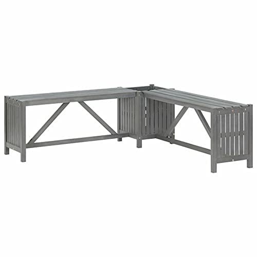Keketa Wooden Garden Corner Bench with Planter, Planter Box with Garden Bench Seat for Balcony, Patio, Park and Deck Outdoor Furniture 117cm Solid Acacia Wood Grey