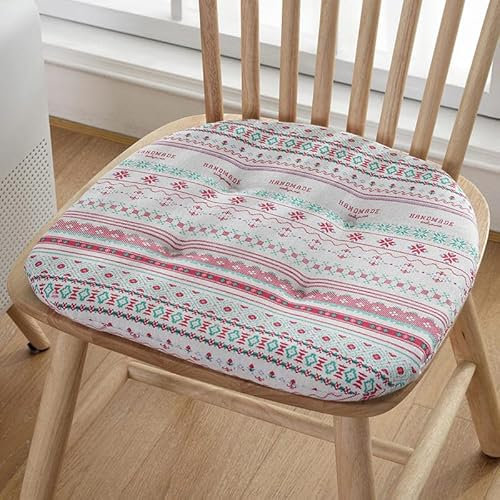 Stuhlkissen Sitzkissen mit Haltebändern, Baumwolle und Leinen Sitzauflage für Innen, Gefüllte Schwamm, Gestepptes Design, D Form Dicke 1CM,Rosa,45x45cm
