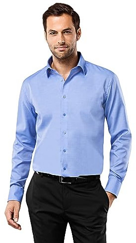 Vincenzo Boretti Herren Hemd bügelfrei 100% Baumwolle Regular-fit Uni-Farben blau 39-40