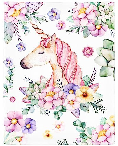 Zomer Kuscheldecke Flauschig Decke 125x150 cm Wohndecke Couchdecke Mikrofaser Sofaüberwurf Tagesdecke weiche warme Sofadecke mit Rosa Einhorn Motiv
