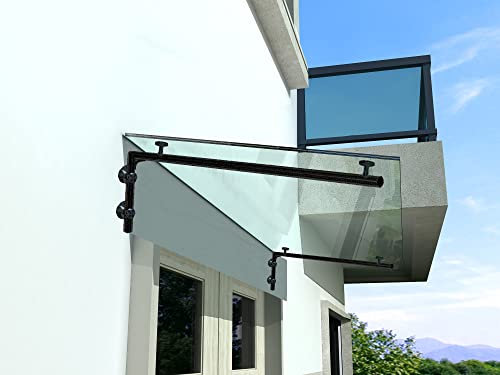 BuyLando.Shop - (Typ-BK) Glasvordach VSG Türdach Hausdach Pavillion Pergola Überdachung inkl Schwarz Pulverbeschichtet (L-Träger, 160x90cm Klarglas)