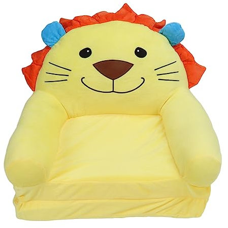 PRTECY Niedliches Faltbares Kindersofa mit Cartoon-Motiv, Gelber Löwe, 2-in-1-Kinder-/Kleinkindcouch, Ausklappbares Kindercouchbett mit Armlehnen für Wohnzimmer und Schlafzimmer(2 Ebenen)