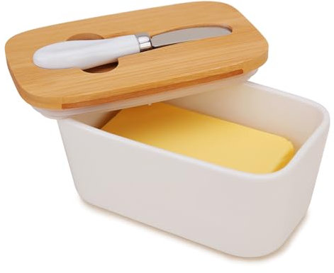 Beurrier avec couvercle, Chasechic, beurrier en céramique avec couvercle, avec couteau, beurrier en céramique hermétique, peut contenir deux beurres