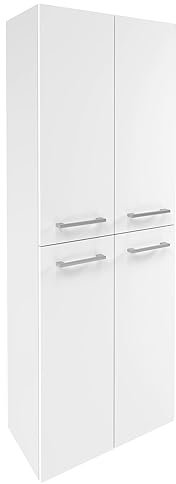 FACKELMANN Verona Hängender Doppel Hochschrank – Premium Badmöbel Made in Germany – Weiß-Hochglanz – 60 x 162 x 31,8 cm – Inklusive Schublade zum Ausziehen