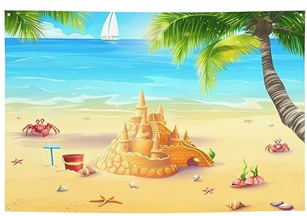 Sand Castle Banner Party Decor Hintergrund Banner Geburtstag Party Fotografie Hintergrund Dekorationen Indoor Outdoor Wanddekoration Banner Party Supplies Favors 119 x 180 cm