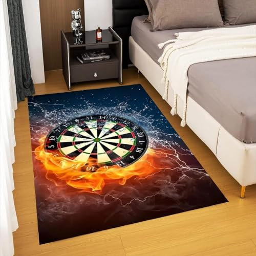 okoikfc Teppich Wohnzimmer 120 x 170 cm Darts-Anzeigetafel Teppich 3D Flamme Waschbarer rutschfest, Teppiche für Kinderzimmer Schlafzimmer Deko Antirutschmatte Teppich Matte