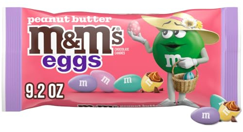 M&M'S Peanut Butter Eggs, Chocolate Easter Candy for Easter Basket Stuffers, Candy Dish, Desserts and More, 9.2 Ounces Bag