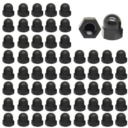 Nylon Dome Cap Nuts 100 Pcs M6 (6mm) Thread Hex Acorn Cap Nuts for Screws Bolts, Black