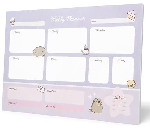 Grupo Erik Wochenplaner Block A3 - Terminplaner A3 Pusheen Cat Schreibtischunterlage Kinder und Erwachsene - Kalender Planer Tischkalender ohne Datum - Ofizieller Pusheen Fanartikel