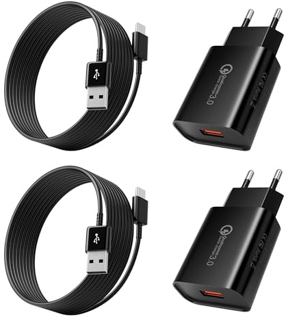 2-Pack Cargador Tipo C Carga Rapida por Samsung Galaxy S20 S10 S9 S8 A15 A14 A34 A54 A55 Huawei P20 Xiaomi Mi 9 Redmi Note 9S HTC 10, Cargadors Rapido Universal Movil QC 3.0 con USB C Cable 2M