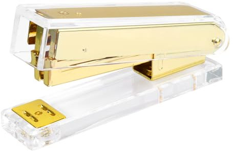 MSDADA Heftgerät, Desktop-Hefter, Büro-Hefter, Transparenter Acryl Easy-Press Hefter, Ergonomisches Design, Modernes Schreibtischzubehör für Hause, im Büro oder in der Schule(Gold)