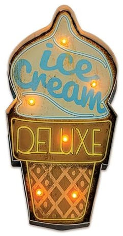 FOREVER Cartel de metal retro LED Ice Cream cartel grande luminoso decoración para el hogar, restaurante, bar, iluminación publicitaria, el cartel para la heladería