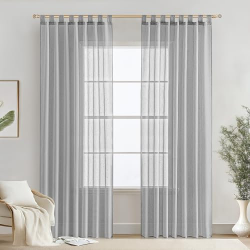 MIULEE Voile Gardinen Vorhänge mit Schlaufen Leineneffekt Halbtransparent Vorhange Elegant Einfach Leinenoptik für Wohnzimmer Schlafzimmer 2er Set, 140×245(H×B), Hellgrau