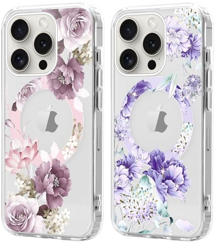 Xylota 2 Stück Magnetisch Hülle für iPhone 14 Plus 6.7'' [Kompatibel mit MagSafe], Aesthetic Mädchen Muster Design Klare Handyhülle, TPU Stoßfeste Transparent Schutzhülle für iPhone 14 Plus, Blumen 1