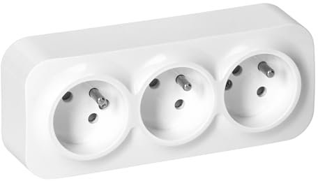 Miratic Enchufe Pared - Versión Francesa - Toma de Corriente Pared IP20 Enchufe de Superficie 16A/230VAC Duradero y Seguro para Uso Doméstico y Comercial (3 tomas)