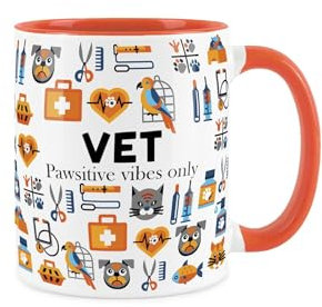 Purely Home Vet Mug - Humourous Trades Funny Novelty Gift - Tea/Coffee Hot Drinks Orange Ceramic Cup Present for Vets/Veterinarian