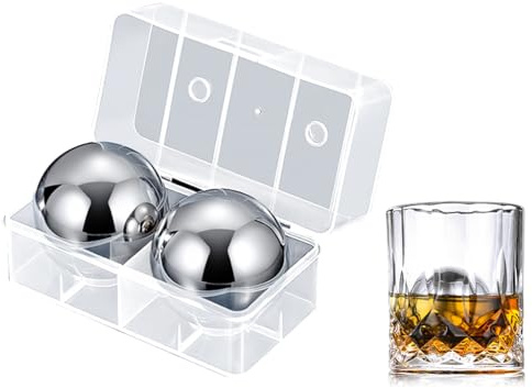 Kellegour 2 Pezzi Cubetti di Ghiaccio Riutilizzabili in Acciaio Inox,Cubetti di Ghiaccio in Acciaio Inox per Whisky,Pietre per Whisky Riutilizzabili,Per Whisky,Vino,Succo di Frutta o Limonata,Argento