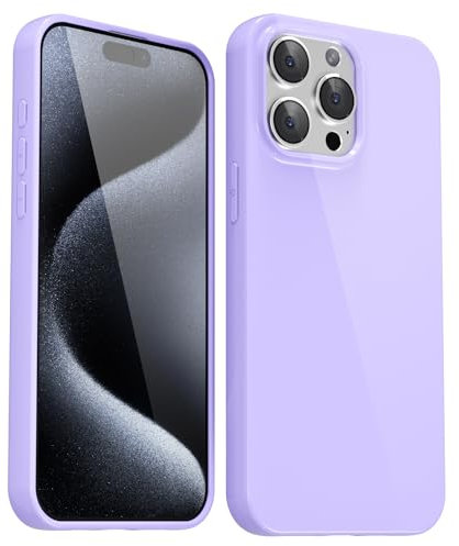 Svanove for iPhone 15 Pro Case Silicone, Glossy Soft Rubber Gel Jelly Cute Protective Plastic Simple Plain Phone Case Cover for Women Girl, Slim Thin Flexible Shockproof TPU, Lilac Purple Lavender