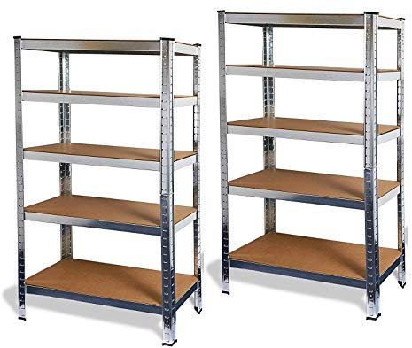 Ondis24 Metallregal Basti, Lagerregal, Kellerregal Silber, Steckregal mit 5 Einlegeböden höhenverstellbar, Werkstattregal, Schwerlastregal (2, 70 x 30 x 148 cm)