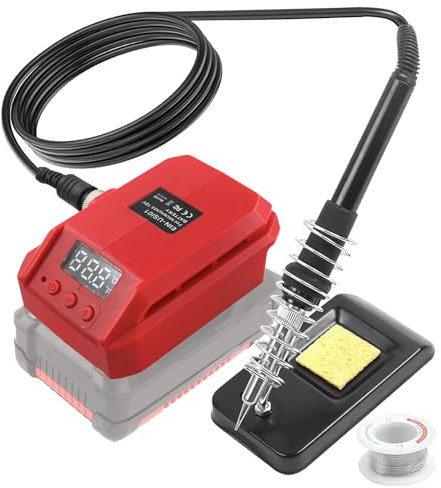 JJXNDO Soldering Iron for Einhell 18 V Power X-Change Li-ion Battery, Soldering Iron Set 60 W LCD Adjustable Temperature 180-480 °C with On/Off Switch, 50 g Soldering Wire, Soldering Iron Stand for
