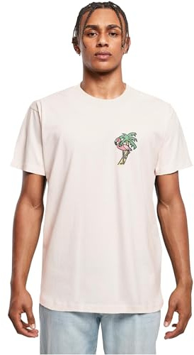 Mister Tee Herren T-Shirt Flamingo Tee, Print T-Shirt für Männer, Graphic T-Shirt, Streetwear, Pink Marshmallow, L
