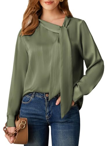 GRACE KARIN Ladies Blouses Long Sleeve Blouse for Women UK Loose Fit Work Office Tops Shirt Green M