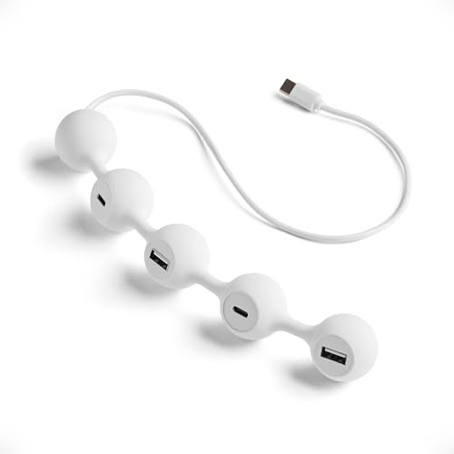 Peas HUB Adaptateur USB C Lexon, Multiport USB avec 2 Ports USB-A et 2 Ports USB-C, Charge et Transfert de Données pour Ordinateur, Tablettes, Smartphones, Protection Anti-Surchauffe