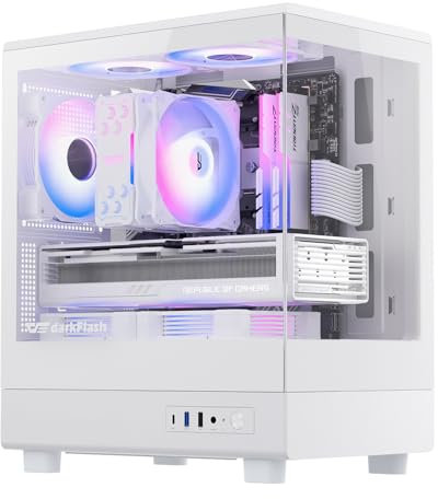 darkFlash Micro ATX PC Case, Pre-Install 3 PWM ARGB Fans Computer Case, Full View Dual Tempered Glass MATX Gaming PC Case, Type C Port, Supports up to 240mm AIO(DB330M) (White)