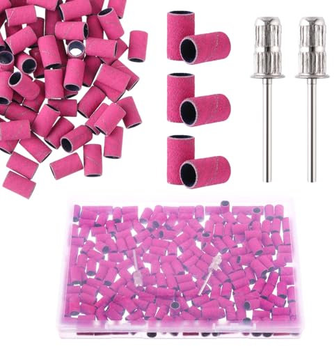 200Pcs Nail Sanding Bands Fine Sanding Bands for Nail Drill Nail Files with Nail Drill Bits Boxed for Electric Nail Files(180#, Pink)
