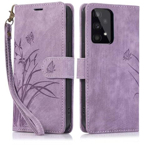 KQXG Cover per Samsung Galaxy A53 5G - Custodia a Libro Magnetica Portafoglio in Pelle Sintetica con Calamita, Flip Antiurto in Silicone -Viola