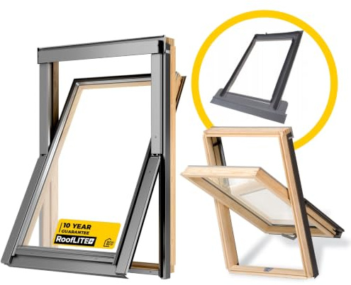 Velux Gruppo 78 x 98 cm lucernario RoofLITE+ | Finestra con vetrocamera doppia | Finestra da tetto in legno | Finestra a vasistas incluso telaio di copertura per tegole (fino a 50 mm) + set di