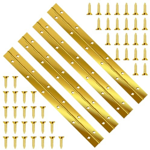 YHNTGB 4 PCS 12 Inch Golden Heavy Duty Stainless Steel Piano Hinge Continuous & Piano Hinges Piano Boat Hinges for Cabinet Door Cases Woodworking Wood Furniture Tool Storage Boxes Piano (Golden)