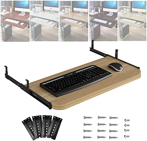 Ergonomic Sliding Keyboard Tray for Office/Home/School 24cm Pull Out Wooden Arm Tray for Computer Keyboard Under Desk Posture Improvement Walnut 70x27cm