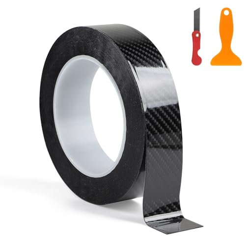 efuturetime Carbon Folie Auto Schwarz Glänzend 3cm X 10m Auto Einstiegsleisten Schutz Selbstklebend Lackschutzfolie für Stoßstange, Kofferraum, Fahrrad, Motorrad, Möbel