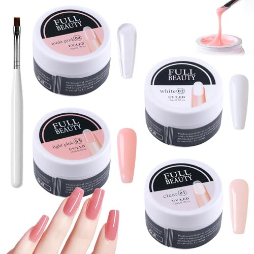 4 Stück Aufbaugel für Gelnägel 15ml Gel Nägel UV Aufbaugel für Nägel,Nagel Gel Zur Stärkung Von Extensions und Zur Reparatur Von Styles,mit Manikürepinsel(4 Farben)